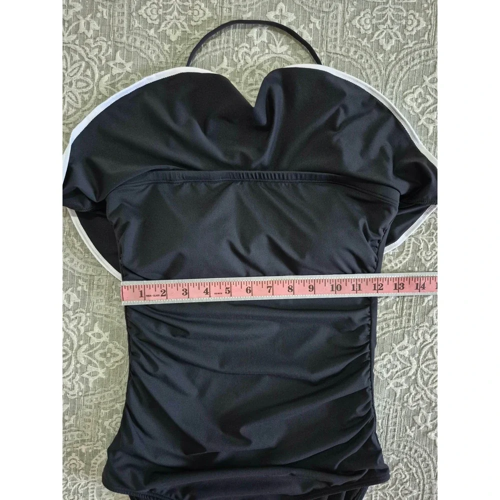 Holipick‎ Black Ruched Ruffle Off-the-Shoulder Halter One-Piece Swimsuit Womens